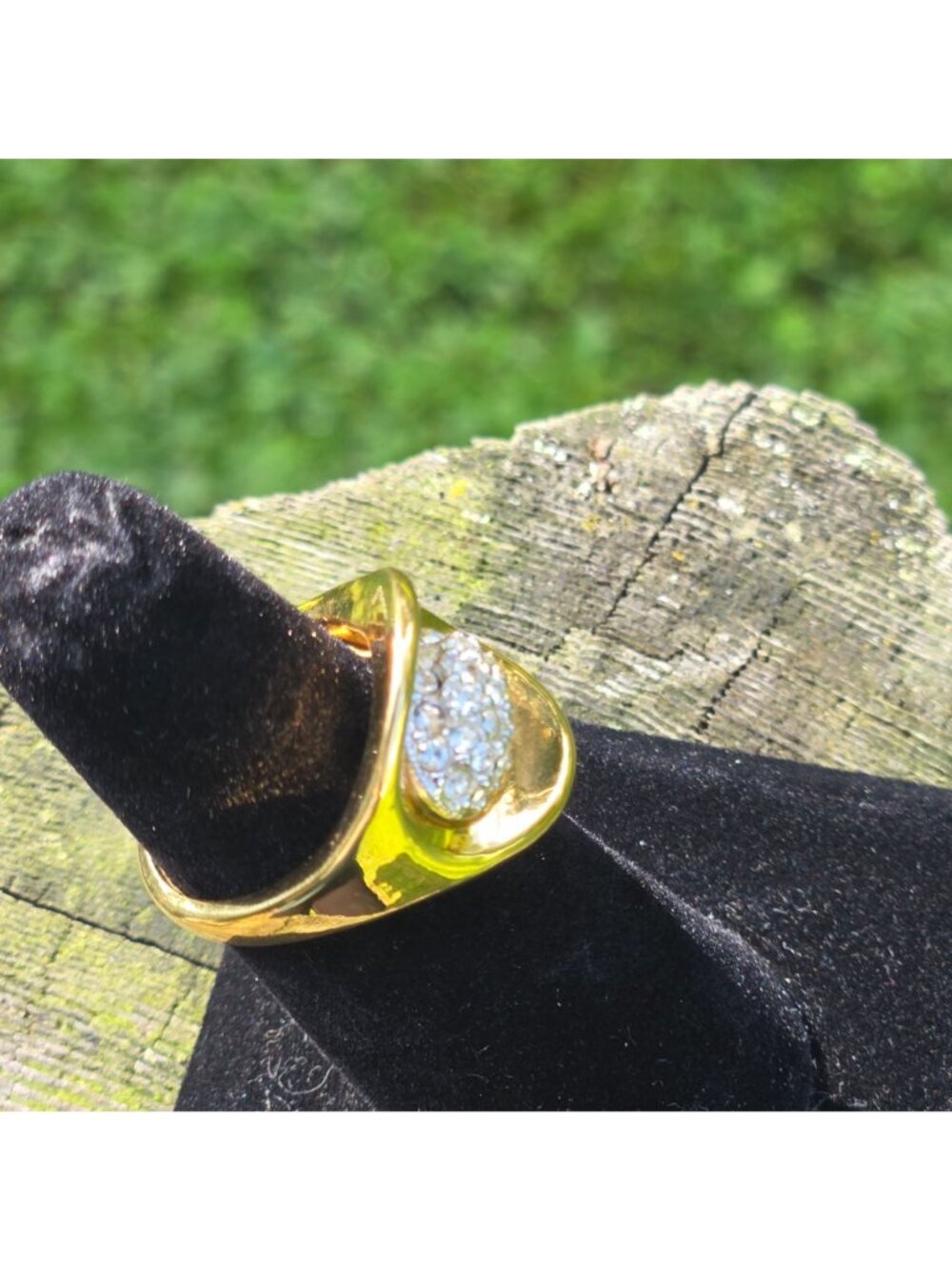 Vintage KJL Cocktail Ring Kenneth Jay Lane Gold Pave Rhinestone Dome signed bold - Picture 10 of 15